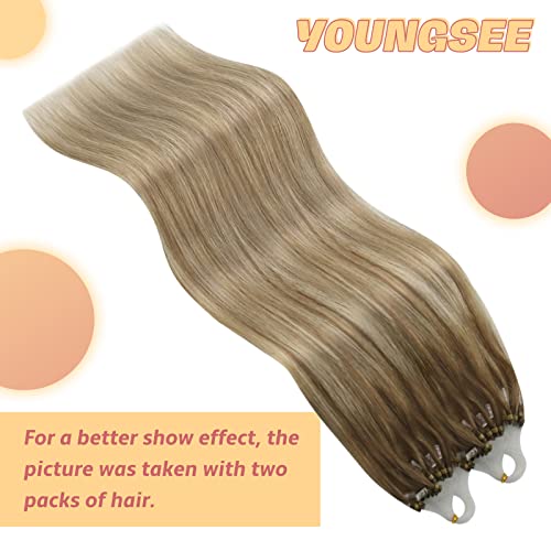 YoungSee Micro Loop Hair Extensions Ombre 24 inch Micro Bead Hair Extensions Ombre Light Brown to Blonde Human Hair Micro Ring Extension for Holiday Long Straight 50s/50g Cold Fusion - Image 2