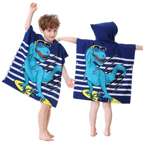 Image of Dinosaur Bath Towel for Toddler Boys Girls, Pool Hooded Towel for Kids, Bath Beach Poncho Mantle Swim Cover with Bag
