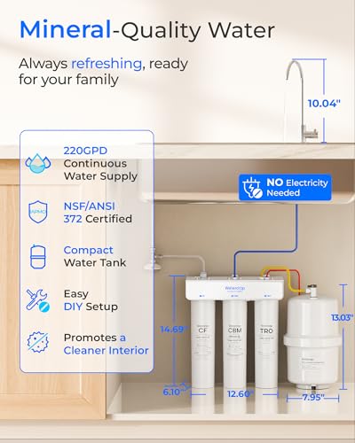 Image of Waterdrop T3-T, 220 GPD Faster Flow, Remineralization 7-Stage Reverse Osmosis Water Filter, 2:1 Pure to Drain, NSF /ANSI 372 Certified Under Sink RO System with Tank, No Power Needed, Easy Installation