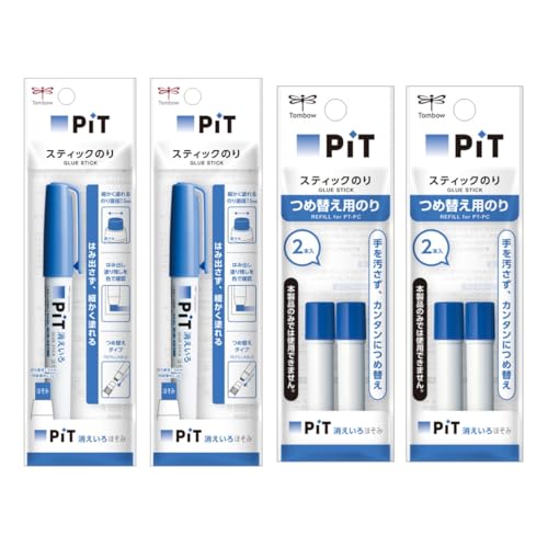 トンボ鉛筆 スティックのり PiT消えいろ ほそみ ピット 消えいろピットほそみ 2本 専用詰め替え 4本 セット まとめ買い PT-PC PR-PC2P
