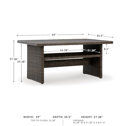 Image of Signature Design by Ashley Brook Ranch Casual Outdoor Multi-use Table with 1 Fixed Shelf, Dark Brown & Gray