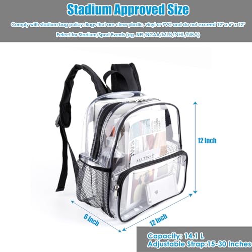 Image of Crosstime Clear Backpack for Stadium Events 12x6x12, Stadium Approved Transparent Bag with Reinforced Straps for Sports, Games, Concerts, Festivals