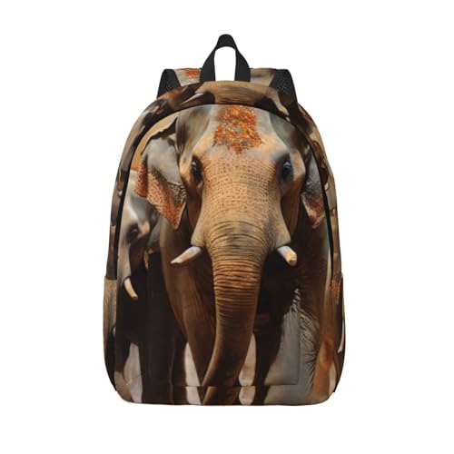 Sac à dos en toile ergonomique imprimé éléphants asiatiques
