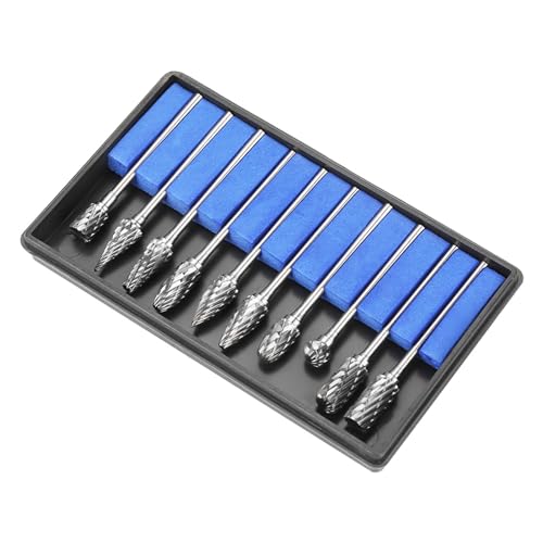 Wolframkarbid-Stahlfräser Set, Drehfeilen für Metallbearbeitung, 10-teilig, Doppelschnitt, 2,35mm Schaft, für Gusseisen, Stahl, Marmor, Schnitzen, Formen