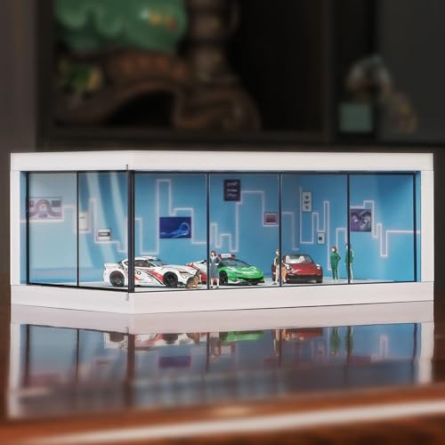 Image of Best of Craft 1 Floor 1:64 Scale Diorama Parking Lot Display Case with LED Lights | Diecast Car Diorama Garage Showroom for Mini Model Vehicles (Without Cars) | Acrylic & Sunboard | Blue