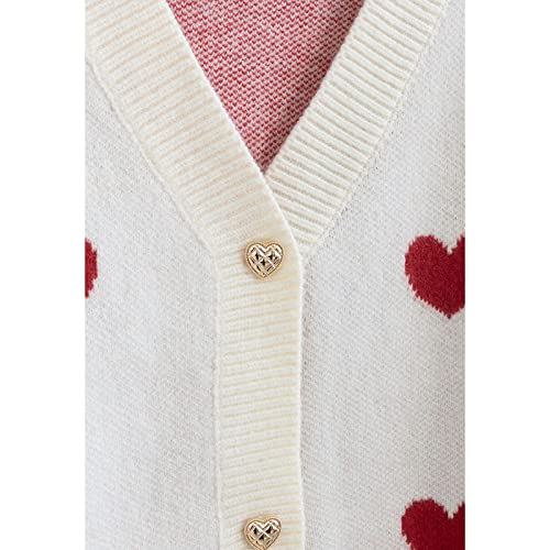 CHICWISH Women's Red/Ivory Soft Heart Cropped Knit Cardigan3