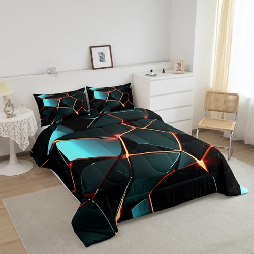 Image of Feelyou Stereoscopic Honeycomb Comforter Set Geometrics Hexagon Comforter for Kids Boys Girls Beehive Bedding Set Geometric Honeycomb Duvet Set Simplistic Room Decor Quilt King Size Boys
