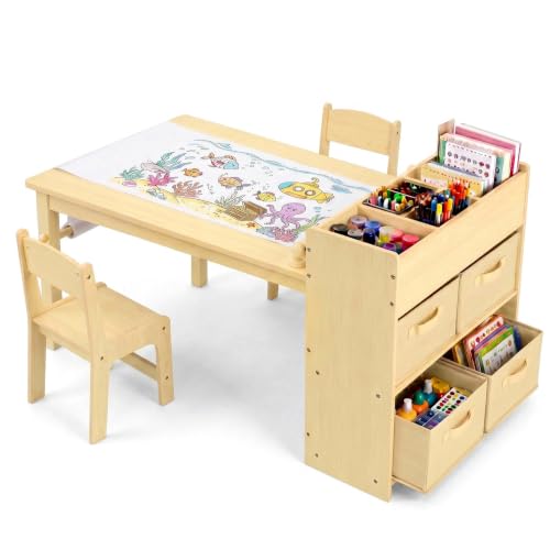 Arlopu Kids Art Table and 2 Chairs Set, Large Toddler Craft...