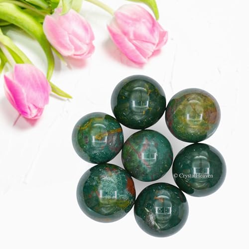 Image of Certified Bloodstone Crystal Ball for Meditation - Premium Crystal Vastu Items for Home and Feng Shui Items for Good Luck - Ideal for Pooja Supplies and Spiritual Practices (1 Inch)