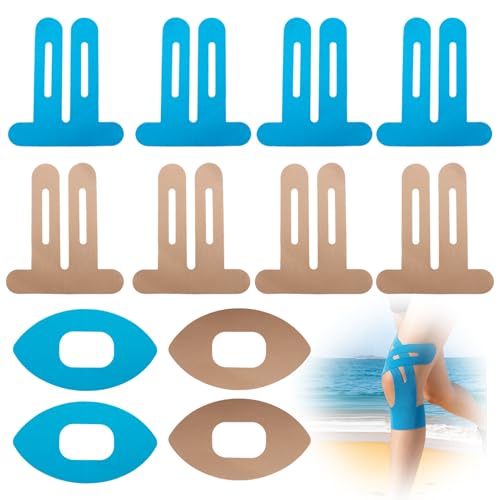 12 cintas de kinesiesiotapes precortadas para rodillas, cintas de kinesiología precortadas para apoyo muscular, cinta de kinesio para rodillas deportivas, 8 K + 4 ovales, cinta de kinesiología