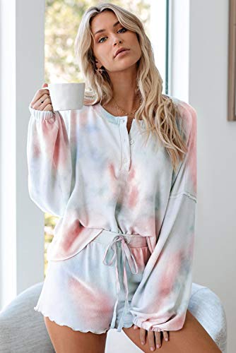 Lopie Womens Lounge Sets 2 Piece Pajamas Set Long Sleeve Tops and Shorts Sleepwear Tie Dye Printed Nightwear4