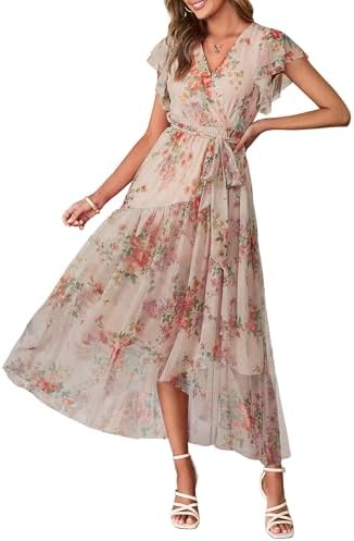 Simplee Womens Summer Floral Maxi Dress 2026 Short Sleeve V Neck ...