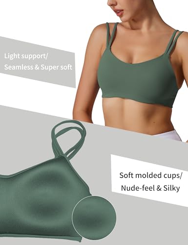 Image of Yoga Sports Workout Bras for Women Seamless Molded Cup Spaghetti Double Strap Bra Wirefree Scoop Neck Tank Top Bras