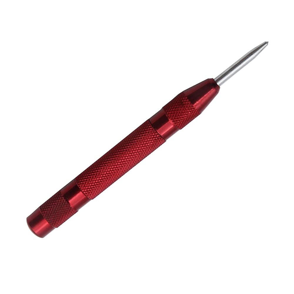5 Inch Automatic Center Punch – Spring-Loaded Marking Tool For Wood, Steel, Glass Breaking, Red Steel Construction, No Hammer Needed, 128mm Length