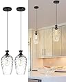 WillWant 2-Pack Black Pendant Lights Kitchen Island, Modern Farmhouse Hanging Ceiling Lights with Hammered Glass for Dining Room Kitchen Sink