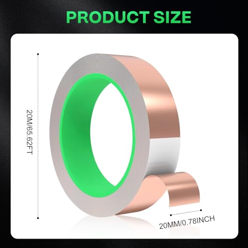 Image of Copper Foil Tape, Self-Adhesive Copper Tape for Paper Circuit, Stained Glass, Guitar, EMI Shielding, Crafts, Electrical Repairs and Grounding (2cm x 20m)