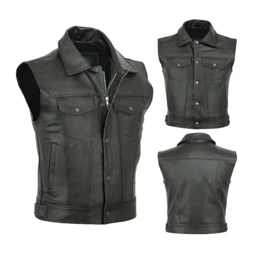 Chaleco de piel retro punk para hombre con cuello alto ajustable 2