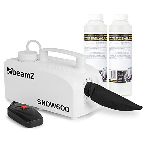 beamz Snow600 Snow Machine with 10L Concentrated Fluid - Powerful Fake Snow Machine for Indoor and Outdoor Use - Ideal for Parties Events and Winter Effects