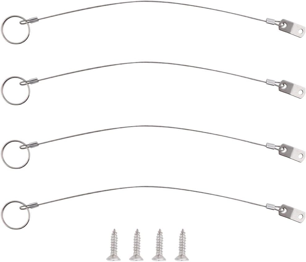 4 Pcs Full 316 Stainless Steel Lanyard Cable w' Drop Cam & Quick Release Ring Prevents Loss, Plastic Coating Tether Length 12", Free Installation Screws