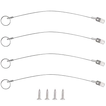 4 Pcs Full 316 Stainless Steel Lanyard Cable w Drop Cam & Quick Release Ring Prevents Loss, Plastic Coating Tether Length 12", Free Installation Screws