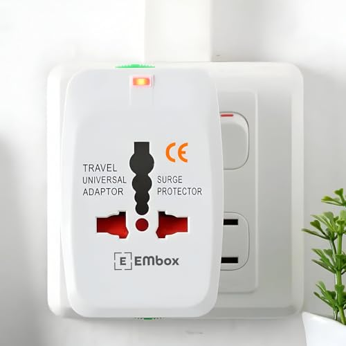 Image of EMBOX Universal Charger Adapter 240 AC Wall Charger 6 A Universal Travel Adapter All in One International Ports for USA EU UK AUS Supports 150+ Countries Smart Phone, Laptops, Cameras, Pack of 1
