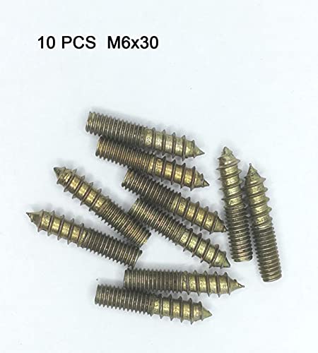 Image of Hanger Bolt M6x30 Double Headed Bolt Self-Tapping Screw for Furniture 10Pcs