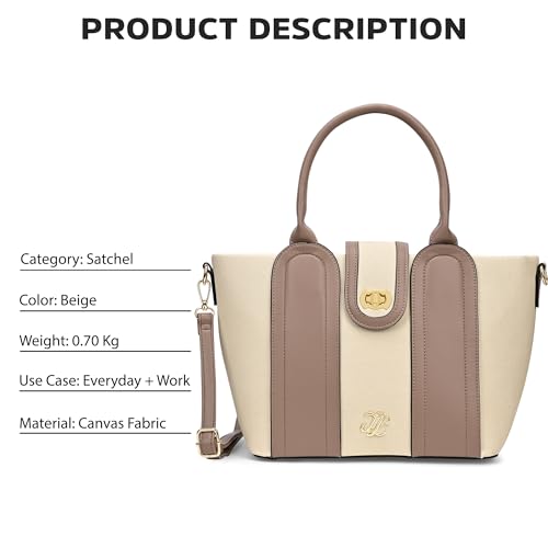 Image of Lavie Signature Canva Lock Satchel Bag | Satchel Handbag for Work | Ladies Purse | Stylish Shoulder Bag | Gift for Women