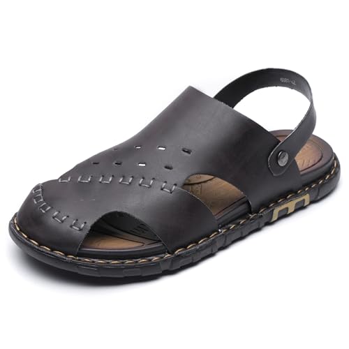 Sandals For Men Indoor and Outdoor Beach Casual Closed Toe Water Sandals Leather Slip On Two uses Waterproof Athletic Handmade Slippers Soft