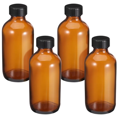 GLEAVI 4 Botellas Boston de Vidrio Marrón 120 Ml Tapa de...