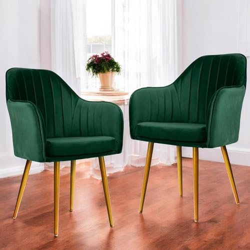 Image of Set of 2 Accent Chair for Living Room | Modern Armchair in Soft Velvet Fabric with Sturdy Legs | Premium Chair for Home Living Room Bedroom Restaurent | (Gold Legs, Green)