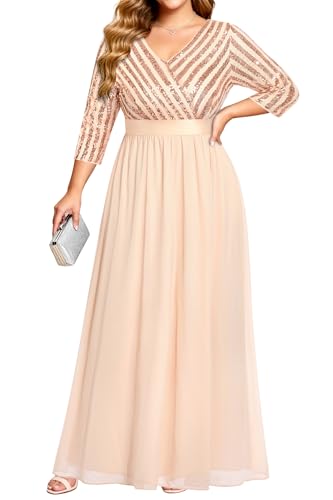 Talisea Blush Pink Plus Size Bridesmaid Dresses Long Sleeve Formal Wedding Guest Dress Evening Prom Gowns Maxi Sequin