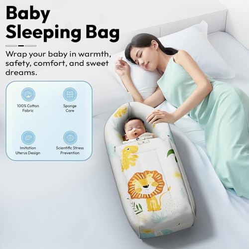 Image of StarAndDaisy 2-in-1 Baby Sleeping Bag with Mosquito Net for Newborn -Soft & Breathable Cotton Sleeping Sack Cum Wrapper /Foldable Bag for Baby Protection /Infant (0-12 Months) (Safari Print)