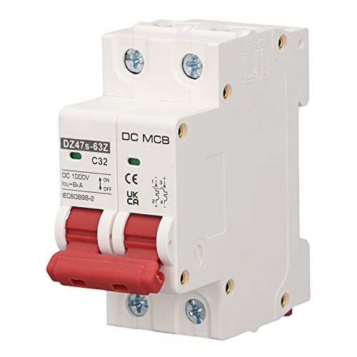 DZ47S-63Z-2P, 1000V 32A, DC Trennschalter Solar mit DIN-Schiene, 2P Kleiner Leistungsschalter 6000A Ausschaltvermögen Solar PV System Mini Circuit Breaker DC1000V 32A