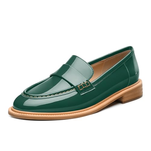 Image of JUSTDANNI Loafers for Women Slip On Shoes with Round Toe 1.2-Inch Low Chunky Block Heel Patent Comfortable Casual Dress Pump Shoes for Wedding Party Work Shopping Dating