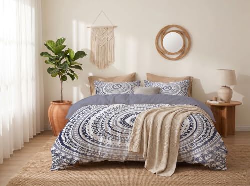 Housse De Couette 220X240 Mandala Ethnique Peint Main,Parure De Lit Reversible Doux Géométrie Traditionnelle Mandala Pour 2 Personnes En Microfibre,2 Taies...