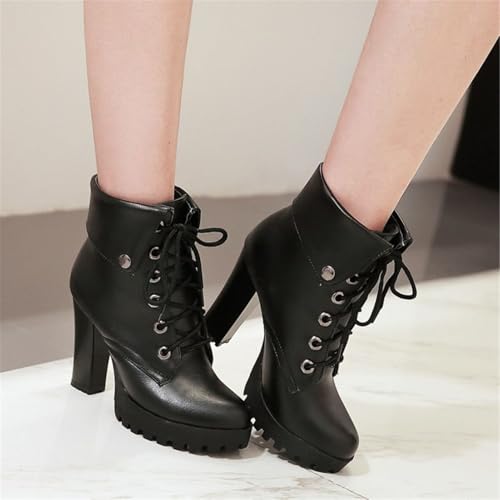 Image of FOREADA Goth Boots Chunky Heel Boot For Women Ankle Combat Booties Black Platform Bootie Buckle Rivets Punk Goth Shoes With Zipper