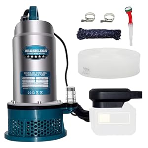 300 W dompelpomp, compatibel met Makita 18 V accu (geen batterij), 5000 l/u, draadloze waterpomp met 5 m verbindingskabel, 10 m opvoerhoogte, voor zwembaden, vijvers, tuinirrigatie