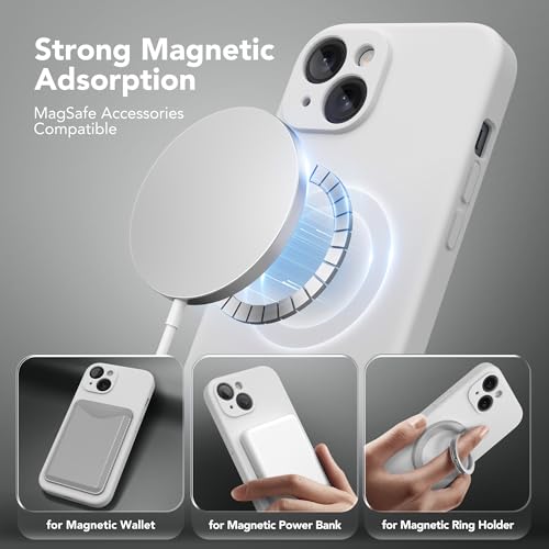 Image of Magnetic for iPhone 15 Plus Case, Compatible with MagSafe, [Full Camera Protection][Screen Protector] Silicone Shockproof Protective Phone Case for iPhone 15 Plus 6.7 inch, White