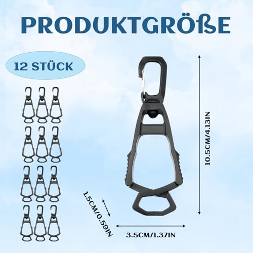 PjuQow 12 Stück Schwarz Handschuh Clips, 360° Drehbar Handschuhe Halter Grabber Halter Für Arbeitshandschuh Handschuhhalterung Multifunktionaler Anti-Verlust-Handschuhclip Arbeitshandschuh Clip
