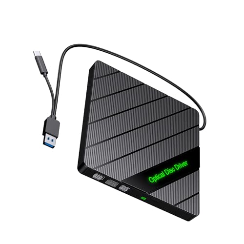 Whoasyst Unidades de disco externas para laptop, reproductor de disco portátil USB, unidades de disco externo con ranura para tarjetas, 4 USB 3.0, 1 puerto tipo C, unidad de disco óptico portátil
