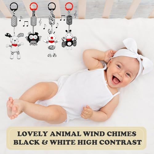 Image of Baby Toy Cartoon Animal Stuffed Hanging Rattle Toys, Baby Bed Crib Car Seat Travel Stroller Soft Plush Toys with Wind Chimes, Birthday Gift for Newborn 0-18 Month (Pack of 3)