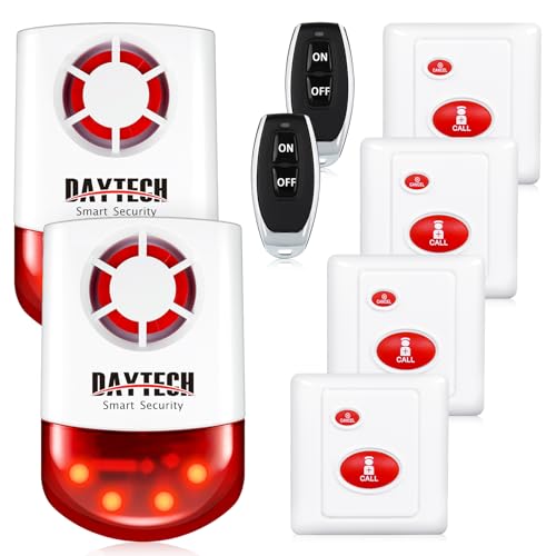 Daytech Strobe Siren Alarm Home Caring Loud Outdoor SOS Alert System 2 Red Flashing Siren 2 Remotes Panic Button 4 Emergency Button for Store Home Hotel Jewelry Shop Security Alarm