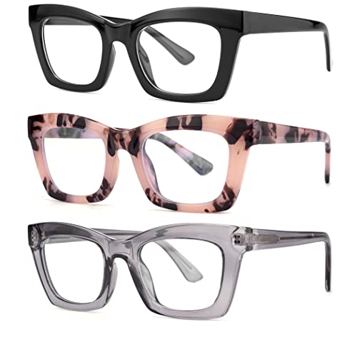 Image of 3 pack style Spring hinge Readers Blue Light Blocking Computer Square Reading Glasses for Women Men