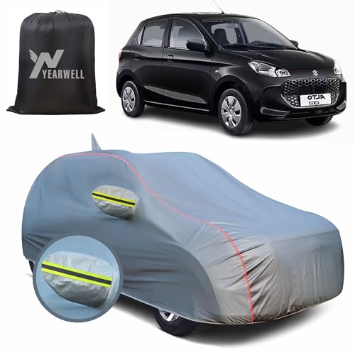 Image of Car Body Cover for Maruti Alto K10, 100% Waterproof, Heat-Resistant with Mirror & Antenna Pockets, Soft Cotton Lining, Triple Stitched, Green Reflector (Metallic Grey)