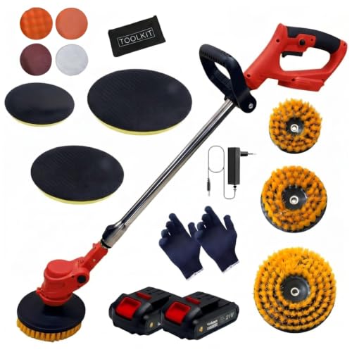 Image of STARQ Cordless Electric Power Scrubber with Long Handle, 3 Replaceable Brush Heads, Adjustable Extension Rod, Rechargeable Cleaning Brush for Floor, Tile, Bathroom, Car & Home