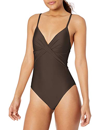 Kenneth Cole New York Women's Over The Shoulder Push Up Mio One Piece Swimsuit, Java//Nudes, M