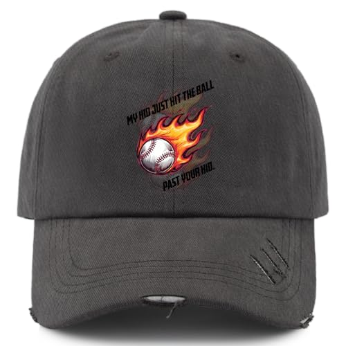 My Hid Just Hit The Baseballs Pasts Your Kid Hat for Mens Washed Distressed Baseball Caps Vintage Washed Running Hats Breathable Dark Grey - Main Image
