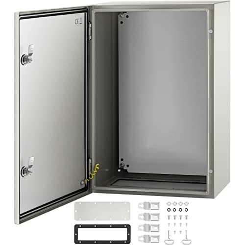 VEVOR Caja NEMA de Acero al Carbono 60 x 40 x 25 cm Caja de Gabinete Eléctrico NEMA 4X IP66 a Prueba de Agua y Polvo Caja de Conexiones Eléctricas para Interiores y Exteriores con Placa de Montaje