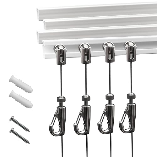 Sistema de riel para colgar cuadros - Innovador sistema de rieles para colgar cuadros que incluye 4 rieles de fotos de 24 pulgadas, 4 ganchos para rieles de cuadros de 2 m y accesorios de instalación,