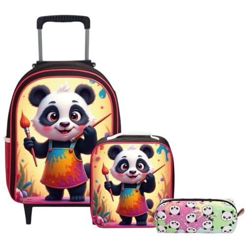 Mochila Escolar de Rodinha Menina | Kit Bolsa Infantil Reforçada Grande Passeio | 3 Peças